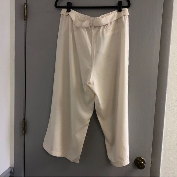 SOFT SURROUNDINGS Tencel Capri Wide leg Pants, Cream Front tie belt, Sz Large - Picture 4 of 11